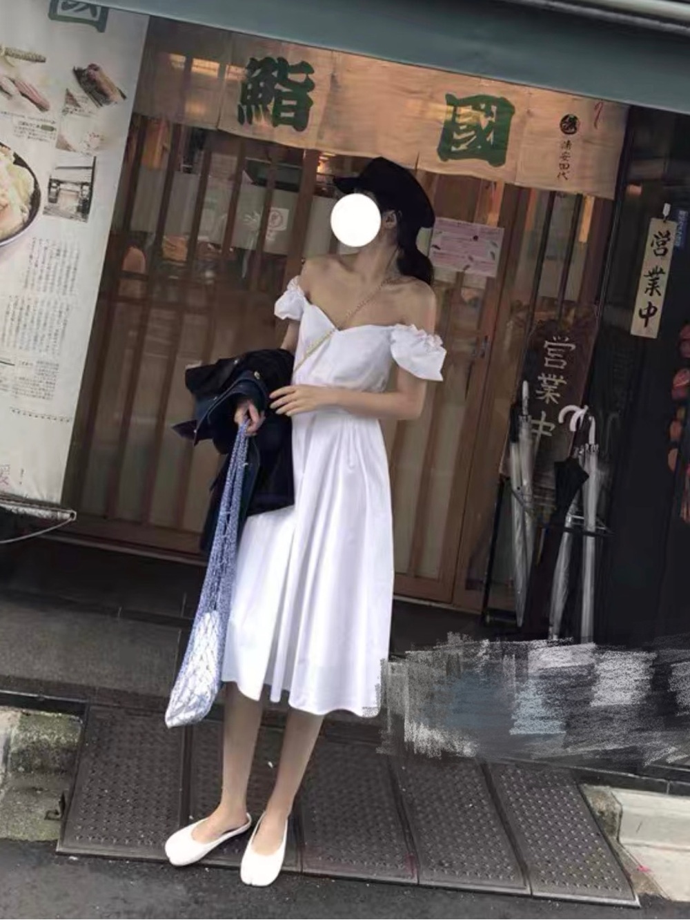 D Style Off-Shoulder White Midi A-line V-neck Dress